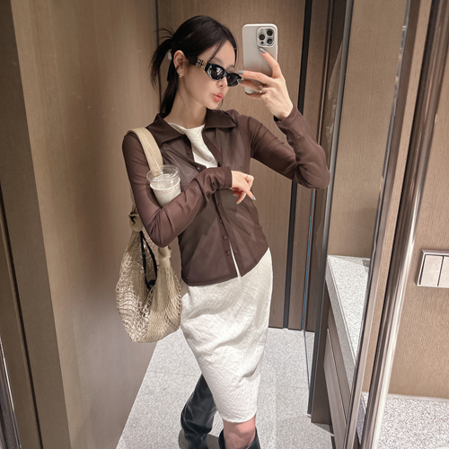Core see-through collar cardigan