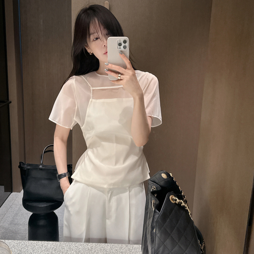 Sheer bustier set blouse