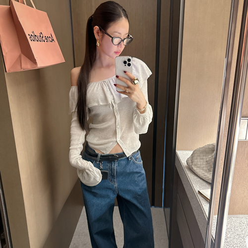Sorbet off-shoulder frill knit