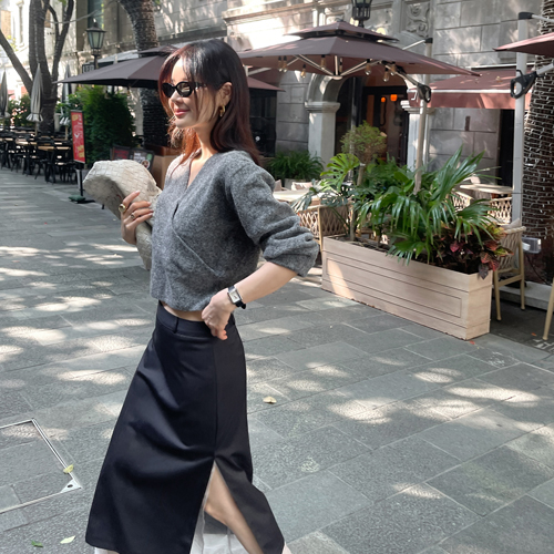 Robe hairy wrap knit