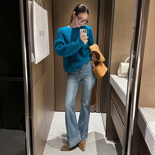 Pino roll-up blue boots-cut denim