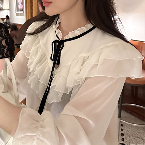 Kamil velvet frill blouse