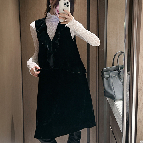 Maya velvet frill dress