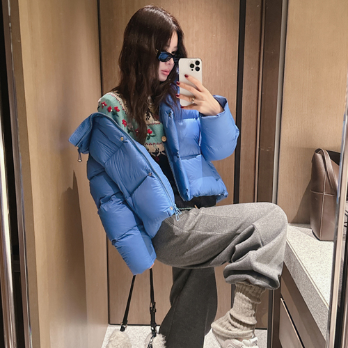 High-neck short padding (blue)