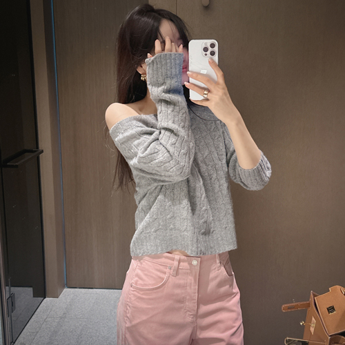 Branny cable wool boat knit (wool100%)