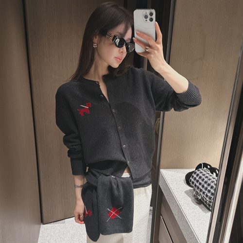 Graphic wool muffler cardigan (wool100%)