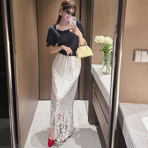 Circle long banding skirt