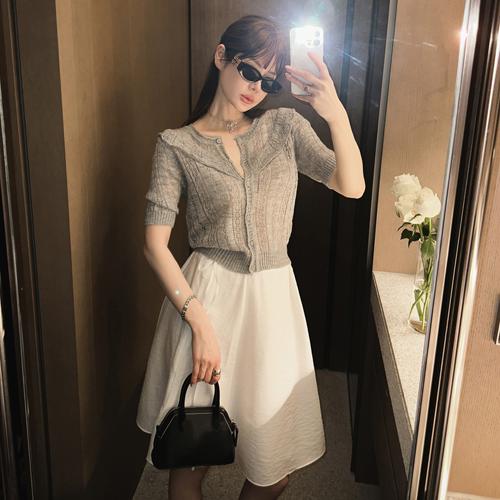 Rich ruffle short-sleeved cardigan