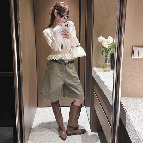 Logger stud belt half pants