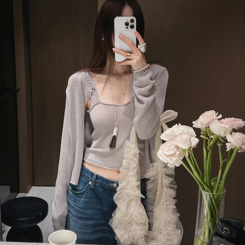 Sold acrylic top cardigan set