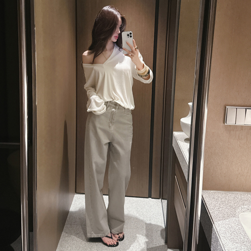 Loden cotton straight pants