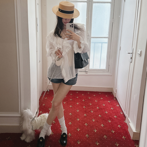 Pale frill blouse