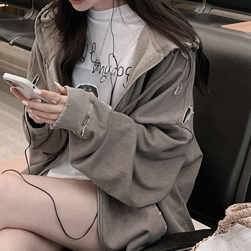 Dusty pigment hood zip-up