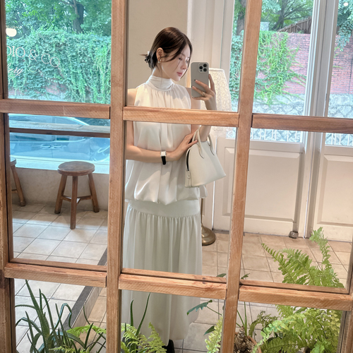 Rubbia shirring long skirt