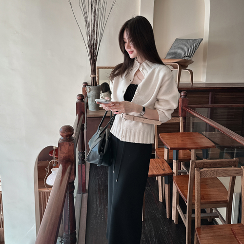 Barrel high neck cardigan (wool 100%)